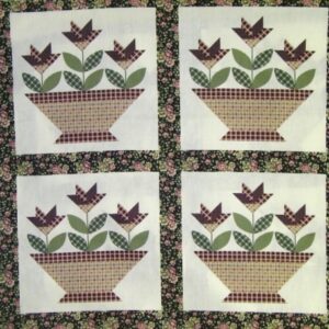 90" Flower Basket Black Quilt Top Print