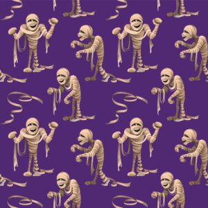 Terrifying Mummy Allover - Purple $1.25 YD 15 Yards