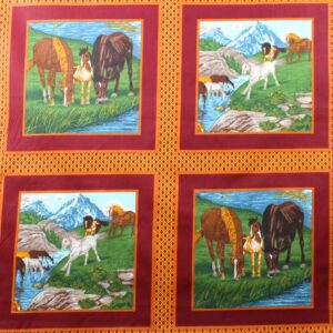 90" Horses Burgundy Quilt Top Print