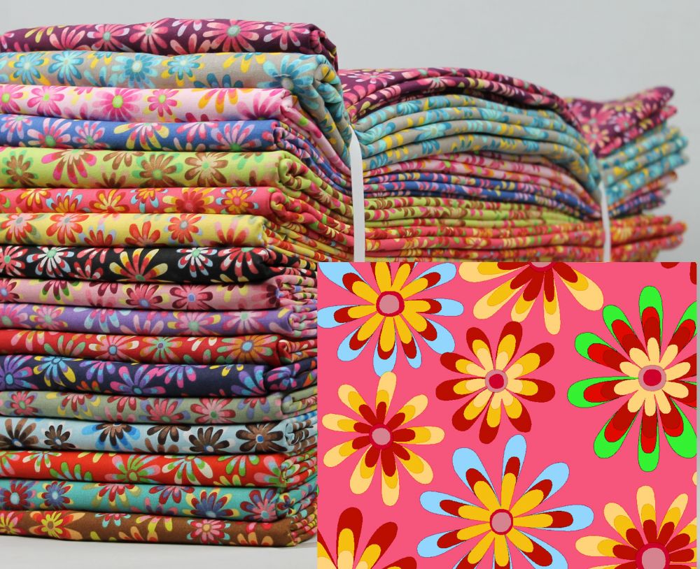 Flower Power Raspberry Fabric 96 Yards 1 Bundle 45