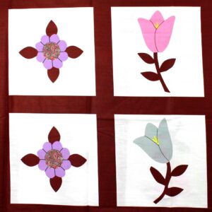 90" Spring Flower Burgundy Quilt Top Print