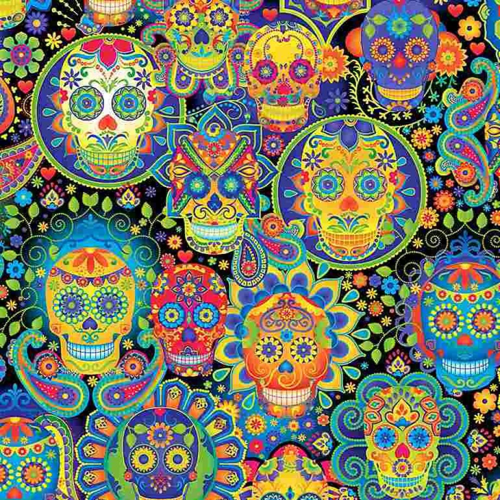 45" Timeless Treasures Sugar Skulls Fabric | Marshall Dry Goods