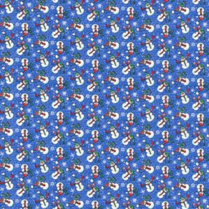 45" Fabric Traditions Tossed Snowman Blue Glitter