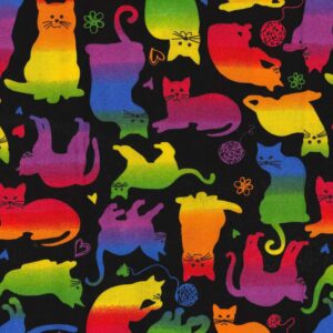 45" Fabric Traditions Rainbow Cats