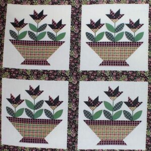 90" Flower Basket Burgundy Quilt Top Print