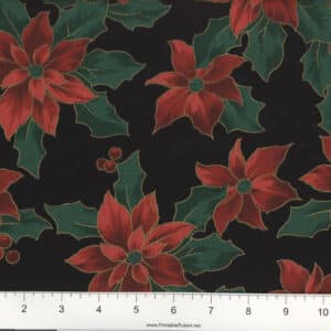 45" Christmas Poinsettia Allover Black Metallic