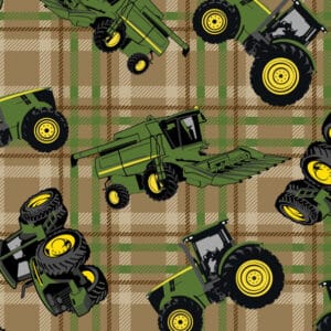 45" John Deere Tractors On Plaid Brown