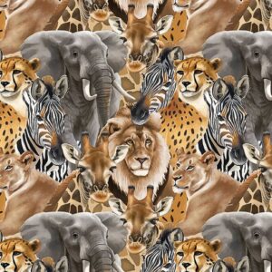 45" Blank Quilting Safari Sights Animal Collage