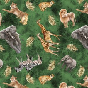 45" Blank Quilting Safari Sights Animals