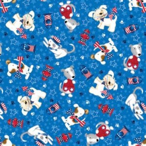 45" Studio E Fabric Patriotic Pooch Tossed Pups and Fire Hydrants
