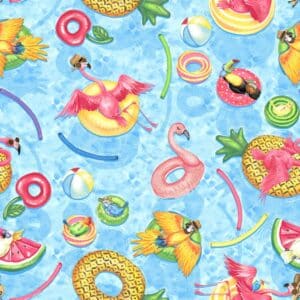 45" Studio E Fabric Tropical Bird Bath Flock On Floats
