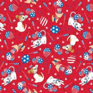 45" Studio E Fabric Patriotic Pooch Pups And Balloons