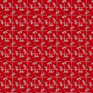 45" Studio E Fabric Raspberry Ripple Grid Daisies Red