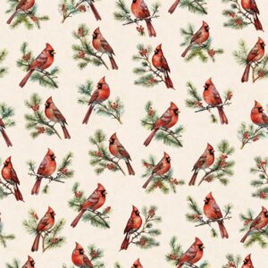 45" Christmas Cardinals Cream Digital