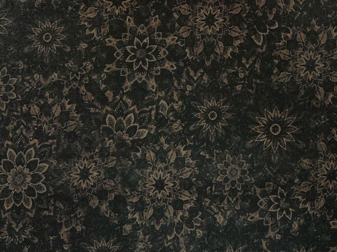 Black cotton fabric with floral pattern