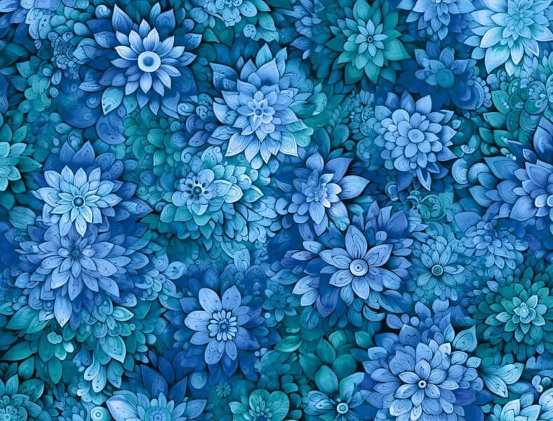 Blue fabric with dense floral design