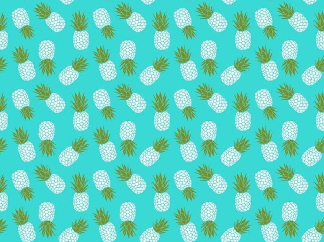 Turquoise 60-inch cotton fabric by the yard with white pineapple print.