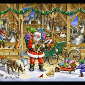 45" MDG Reindeer Barn Santa Panel
