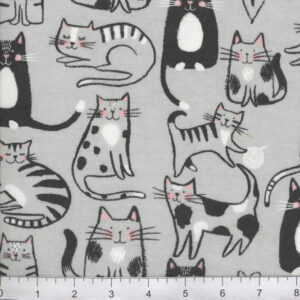 45" Flannel Sketched Kitty On Gray