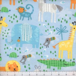 45" Flannel Sweet Jungle Animals On Blue