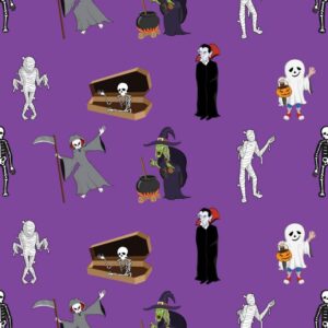 45" Halloween Creatures Allover - Purple