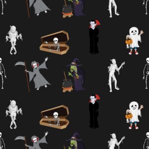 45" Halloween Creatures Allover - Black