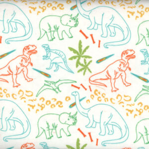 45" Flannel Doodle Dinos on White