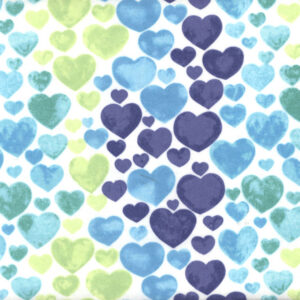 45" Flannel Watercolor Hearts Blue Purple