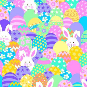 45" Cotton Prints Bunnies And Eggs Glitter