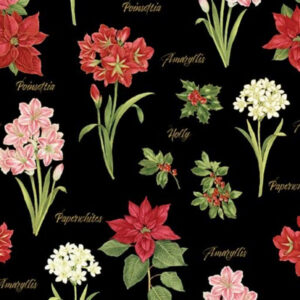 45" Benartex Winter Botanical Black Metallic