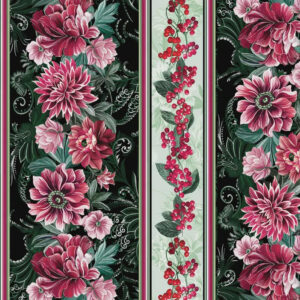 45" Benartex Winter Berry Floral Stripe