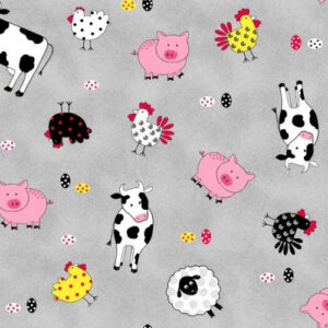 45" Cotton Prints Farm Animals Gray