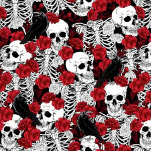 45" Cotton Prints Skulls And Red Roses