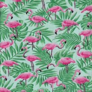 45" Cotton Prints Flamingos in Palm Leaves
