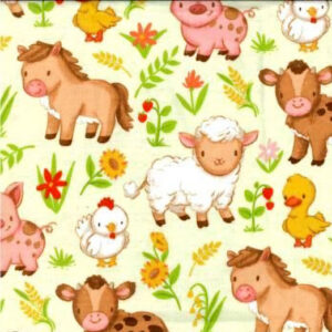 45" Flannel Cotton Prints Farm Babies Grazing on Green