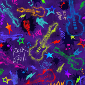 45" Oasis Fabrics Rockin Out Tossed Guitar Purple