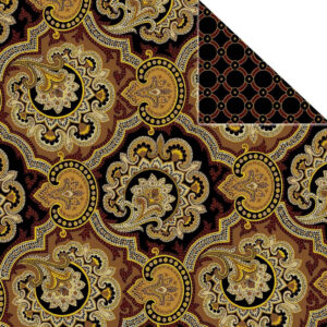 42" Double-Faced Pre-Quilted Fabric Black/Brown Floral Rings Met