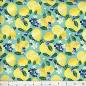 45" Lemons and Flowers On Teal