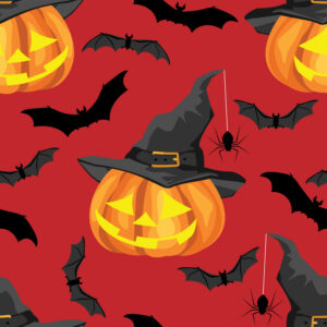 45" Pumpkin & Bats Allover - Red
