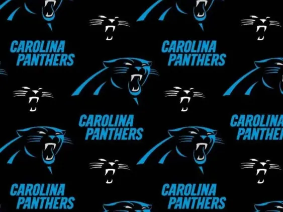 Carolina Panthers NFL licensed cotton fabric with team logo and name repeat.